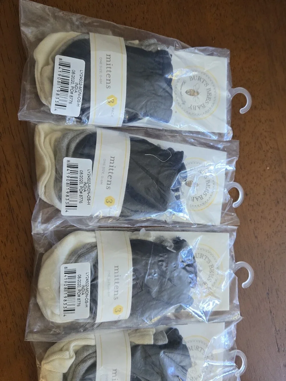 Baby Mittens - Gray, Black & Cream (2 Packs of 3)
